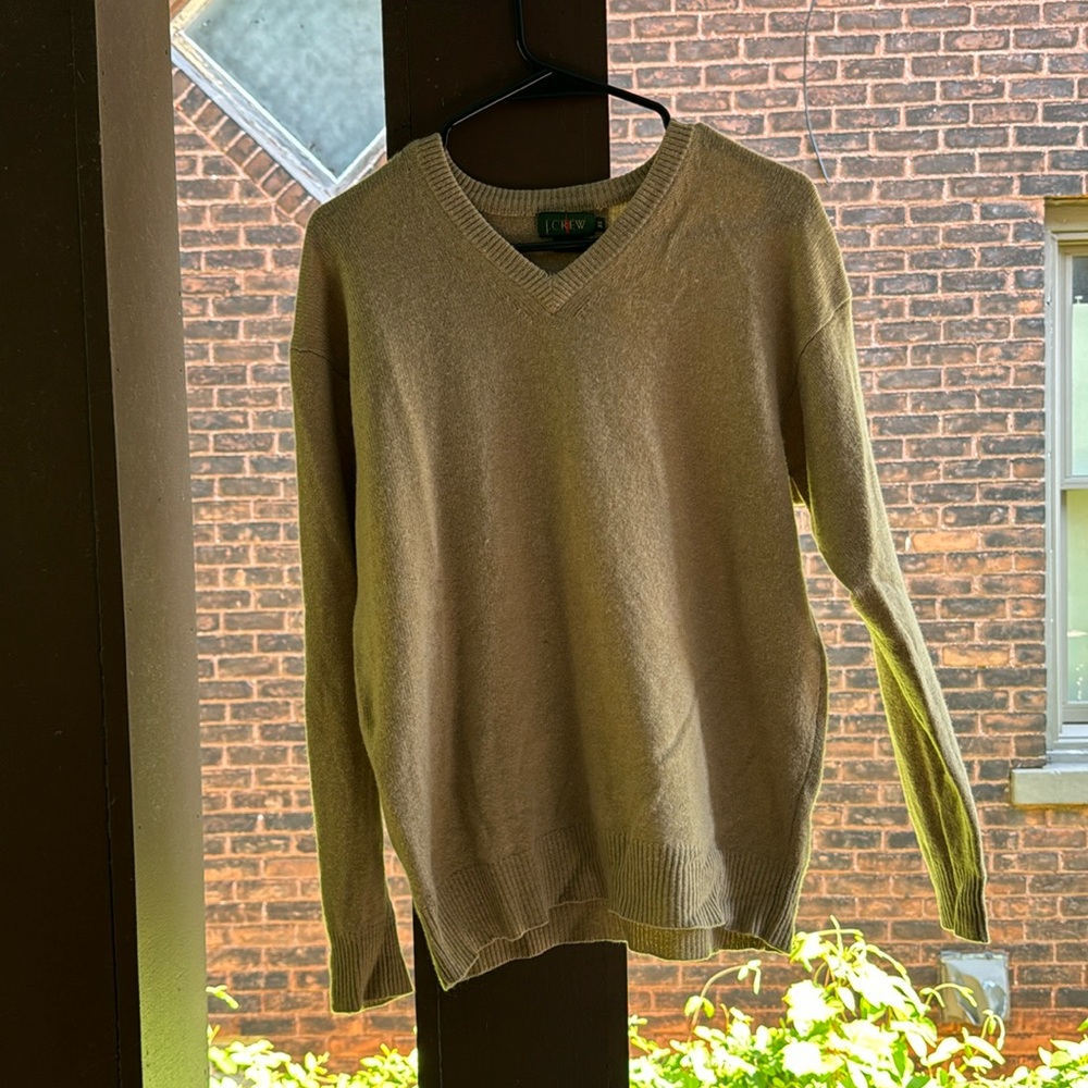 J Crew Tan Beige Brown V Neck Sweater, 100% Cashmere